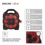 EMOS P08215, Kültéri kábeldob 15 m / 4 aljzat / gumi-neoprén / 230 V / 1,5 mm2 LED fényvisszaverővel