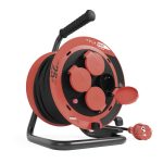 EMOS P082251, Kültéri kábeldob 25 m / 4 aljzat / fekete / gumi / 230V/400V / 1,0 mm2