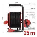 EMOS P082251, Kültéri kábeldob 25 m / 4 aljzat / fekete / gumi / 230V/400V / 1,0 mm2