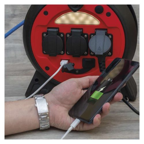 EMOS P08620W, Weatherproof kábeltekercs 20 m / 3 aljzat / kék / szilikon / 230 V / 1,5 mm2