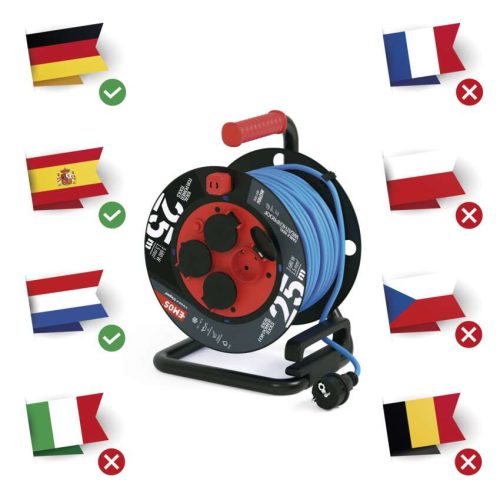 EMOS P08625W, Weatherproof kábeltekercs 25 m / 4 aljzat / kék / szilikon / 230 V / 1,5 mm2