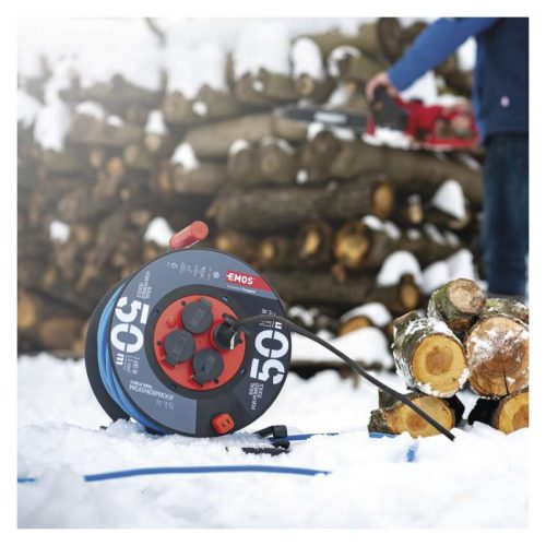 EMOS P08650W, Weatherproof kábeltekercs 50 m / 4 aljzat / kék / szilikon / 230 V / 1,5 mm2