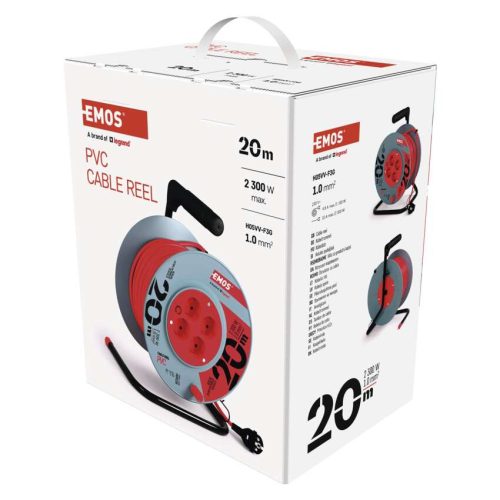 EMOS P09220, Kábeldob 20 m / 4 aljzat / piros / PVC / 230 V / 1 mm2