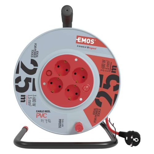 EMOS P092251, Kábeldob 25 m / 4 aljzat / piros / PVC / 230 V / 1,5 mm2