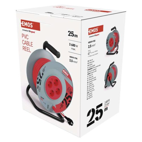 EMOS P09225M, Kábeldob 25 m / 4 aljzat / fekete / PVC / 230 V / 2,5 mm2