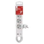 EMOS P1322CU, Hosszabbító 2 m / 3 aljzat / kapcsolós / fehér / 1× USB-A + 1× USB-C  / 1,5 mm2