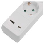 EMOS P1322CU, Hosszabbító 2 m / 3 aljzat / kapcsolós / fehér / 1× USB-A + 1× USB-C  / 1,5 mm2