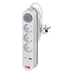 EMOS P1322PD, Hosszabbító 2 m / 3 aljzat / kapcsolós / fehér / 1× USB-A + 1× USB-C  / 1,5 mm2