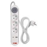 EMOS P1322PD, Hosszabbító 2 m / 3 aljzat / kapcsolós / fehér / 1× USB-A + 1× USB-C  / 1,5 mm2