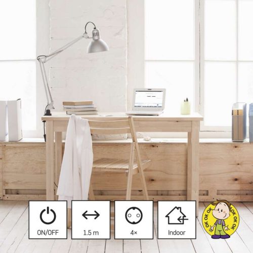 EMOS P1421R, Hosszabbító 1,5 m / 4 aljzat / kapcsolós / fehér / PVC / 1,5 mm2