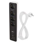 EMOS P1422SM, GoSmart hosszabbító 2 m / 4 aljzat / kapcsolós / USB / fehér-fekete / PVC / 1,5 mm2