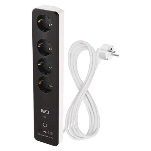 EMOS P1422SM, GoSmart hosszabbító 2 m / 4 aljzat / kapcsolós / USB / fehér-fekete / PVC / 1,5 mm2
