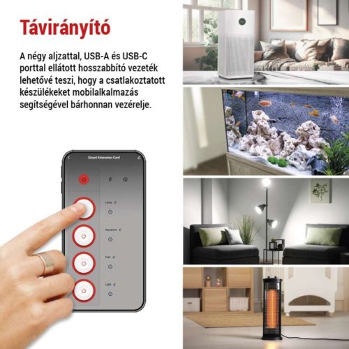 EMOS P1422SM, GoSmart hosszabbító 2 m / 4 aljzat / kapcsolós / USB / fehér-fekete / PVC / 1,5 mm2