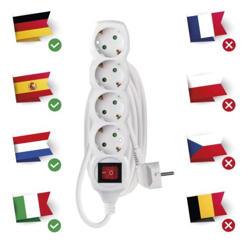 EMOS P1423R, Hosszabbító 3 m / 4 aljzat / kapcsolós / fehér / PVC / 1,5 mm2