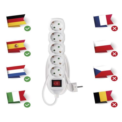 EMOS P1521R, Hosszabbító 1,5 m / 5 aljzat / kapcsolós / fehér / PVC / 1,5 mm2