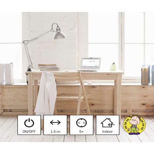 EMOS P1521R, Hosszabbító 1,5 m / 5 aljzat / kapcsolós / fehér / PVC / 1,5 mm2