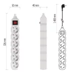 EMOS P1621, Hosszabbító 1,4 m  /  6 aljzat  /  fehér  /  PVC  /  1 mm2