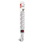 EMOS P1622, Hosszabbító 2 m / 6 aljzat / kapcsolós / fehér / PVC / 1 mm2