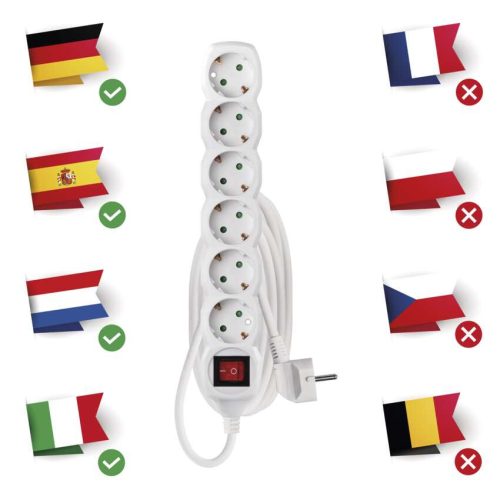 EMOS P1623R, Hosszabbító 3 m / 6 aljzat / kapcsolós / fehér / PVC / 1,5 mm2