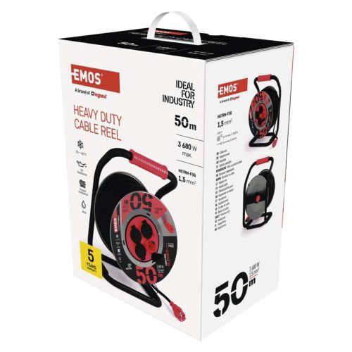 EMOS P19223, Kültéri kábeldob 50 m / 4 aljzat / fekete / gumi-neoprén / 230V / 1,5 mm2