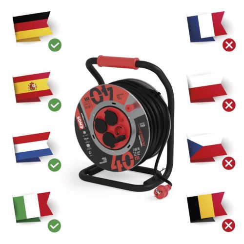 EMOS P19224, Kültéri kábeldob 40 m / 4 aljzat / fekete / gumi-neoprén / 230V / 2,5 mm2