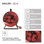 EMOS P19625, Kültéri kábeldob 25 m / 4 aljzat / fekete / gumi / 230 V / 2,5 mm2