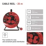 EMOS P19625, Kültéri kábeldob 25 m / 4 aljzat / fekete / gumi / 230 V / 2,5 mm2