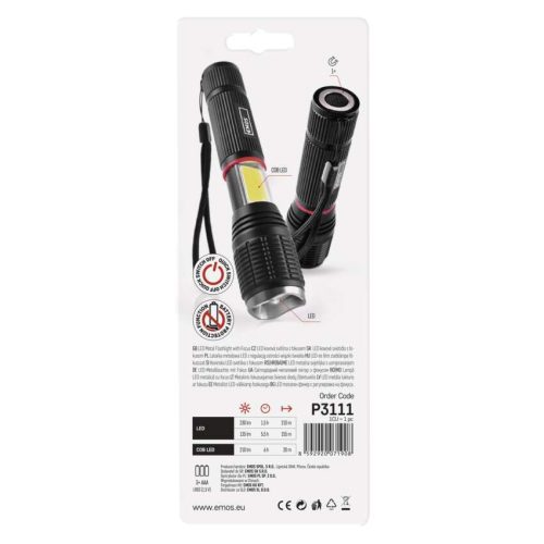 EMOS P3111, Fém COB LED zseblámpa fókuszálható 230lm