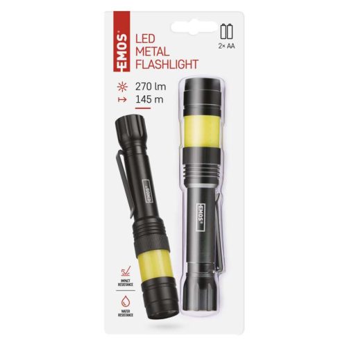 EMOS P3112, COB LED fém zseblámpa, 2xAAA, 180lm, IP44