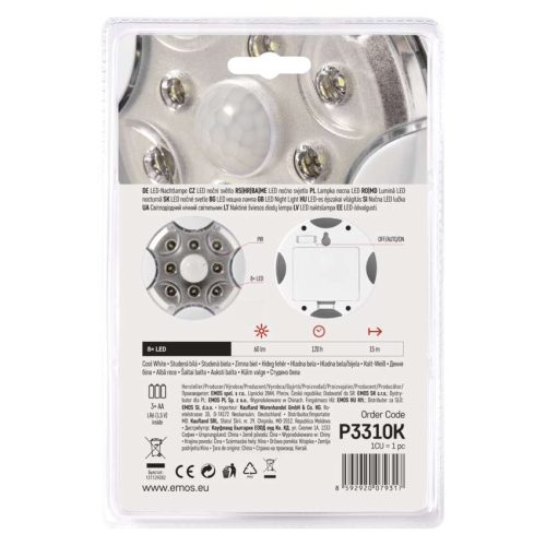 EMOS P3310K, LED éjjeli fény mozgásérzékelővel 8LED