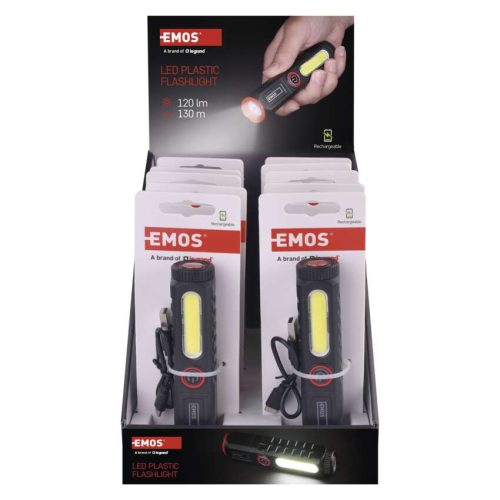 EMOS P4720, LED-es újratölthető műanyag zseblámpa P4720, 120 lm, 10 PCS, display box