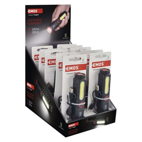 EMOS P4720, LED-es újratölthető műanyag zseblámpa P4720, 120 lm, 10 PCS, display box