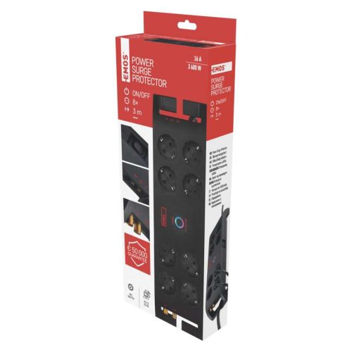 EMOS P54252, túlfeszültség védelem 8alj. 3m 1800j schuko