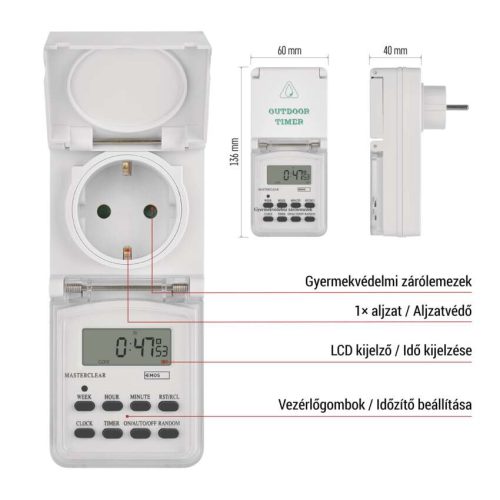 EMOS P5525N, Digitális kapcsoló aljzat, kültéri, IP44
