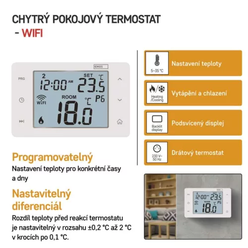 EMOS P56201, GoSmart Programozható vezetékes szobatermosztát WiFi-vel P56201 