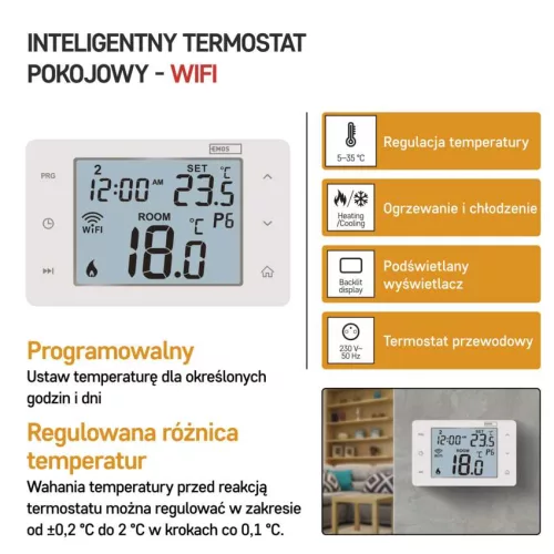 EMOS P56201, GoSmart Programozható vezetékes szobatermosztát WiFi-vel P56201 