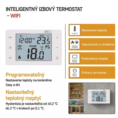 EMOS P56201, GoSmart Programozható vezetékes szobatermosztát WiFi-vel P56201 