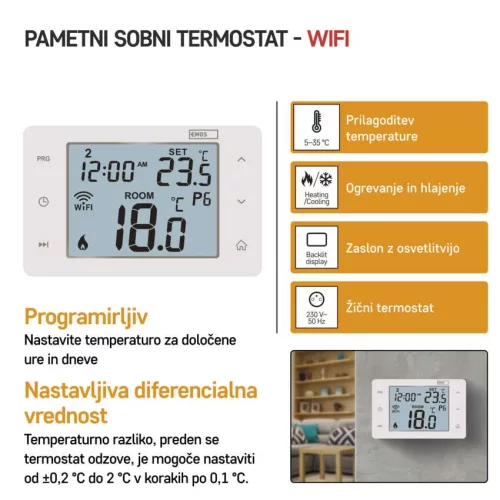 EMOS P56201, GoSmart Programozható vezetékes szobatermosztát WiFi-vel P56201 