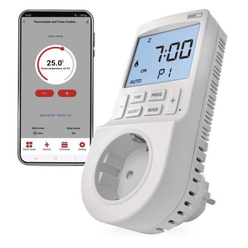 EMOS P56601SH, GoSmart 2 az 1-ben konnektoros, digitális termosztát időzítő funkcióval, schuko, WiFi