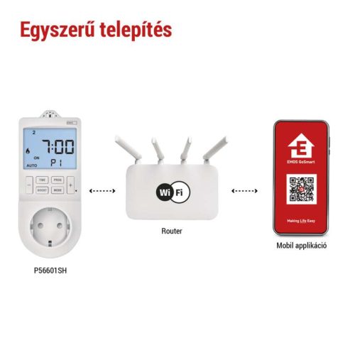 EMOS P56601SH, GoSmart 2 az 1-ben konnektoros, digitális termosztát időzítő funkcióval, schuko, WiFi