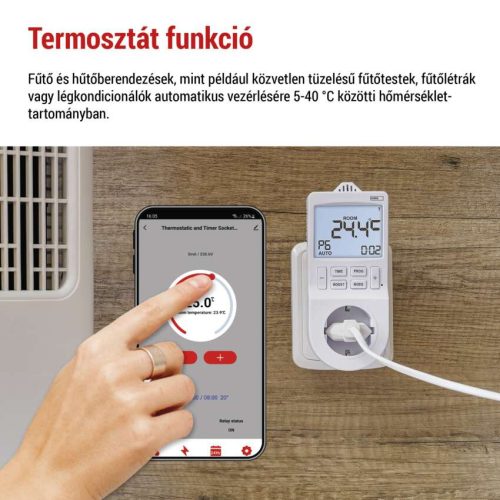 EMOS P56601SH, GoSmart 2 az 1-ben konnektoros, digitális termosztát időzítő funkcióval, schuko, WiFi