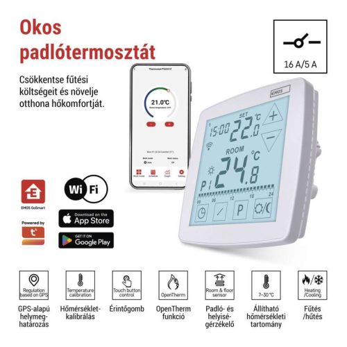 EMOS P56S01F, GoSmart Programozható vezetékes termosztát padlófűtéshez WiFi-vel P56S01F