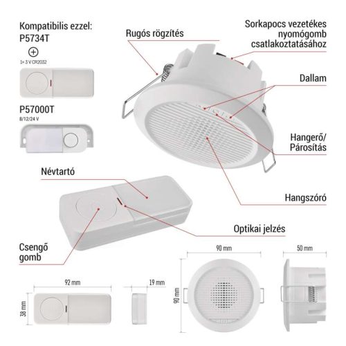 EMOS P57103, Vezetékes/Vezeték nélküli csengő P57103, beépített
