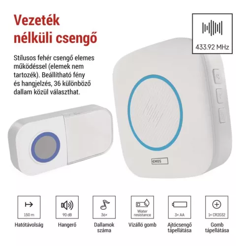EMOS P5736, Vezeték nélküli csengő P5736, 3× AA