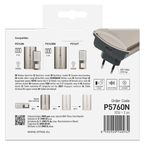 EMOS P5760N, Vezeték nélküli csengő P5760N, ismétlési funkció