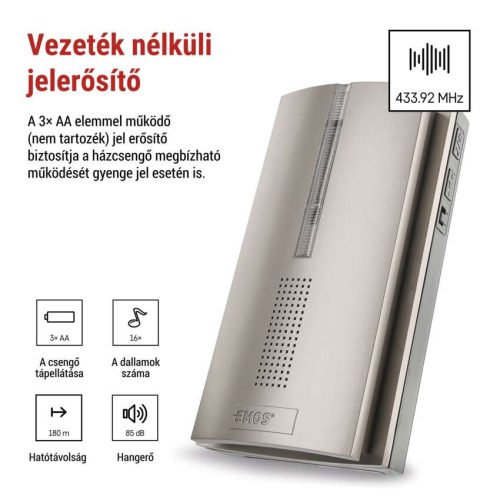 EMOS P5763RN, Jelerősítő vezetéknélküli csengőhöz P5760N és P5763N, 3× AA