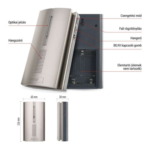 EMOS P5763RN, Jelerősítő vezetéknélküli csengőhöz P5760N és P5763N, 3× AA