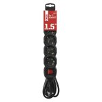 EMOS PC1521R, Hosszabbító 1,5 m / 5 aljzat / kapcsolós / fekete / PVC / 1,5 mm2
