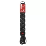 EMOS PC1621R, Hosszabbító 1,5 m / 6 aljzat / kapcsolós / fekete / PVC / 1,5 mm2
