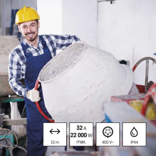 EMOS PM1102, 3 fázisú kültéri hosszabbító 10 m / 1 aljzat / fekete / gumi / 400 V / 4 mm2